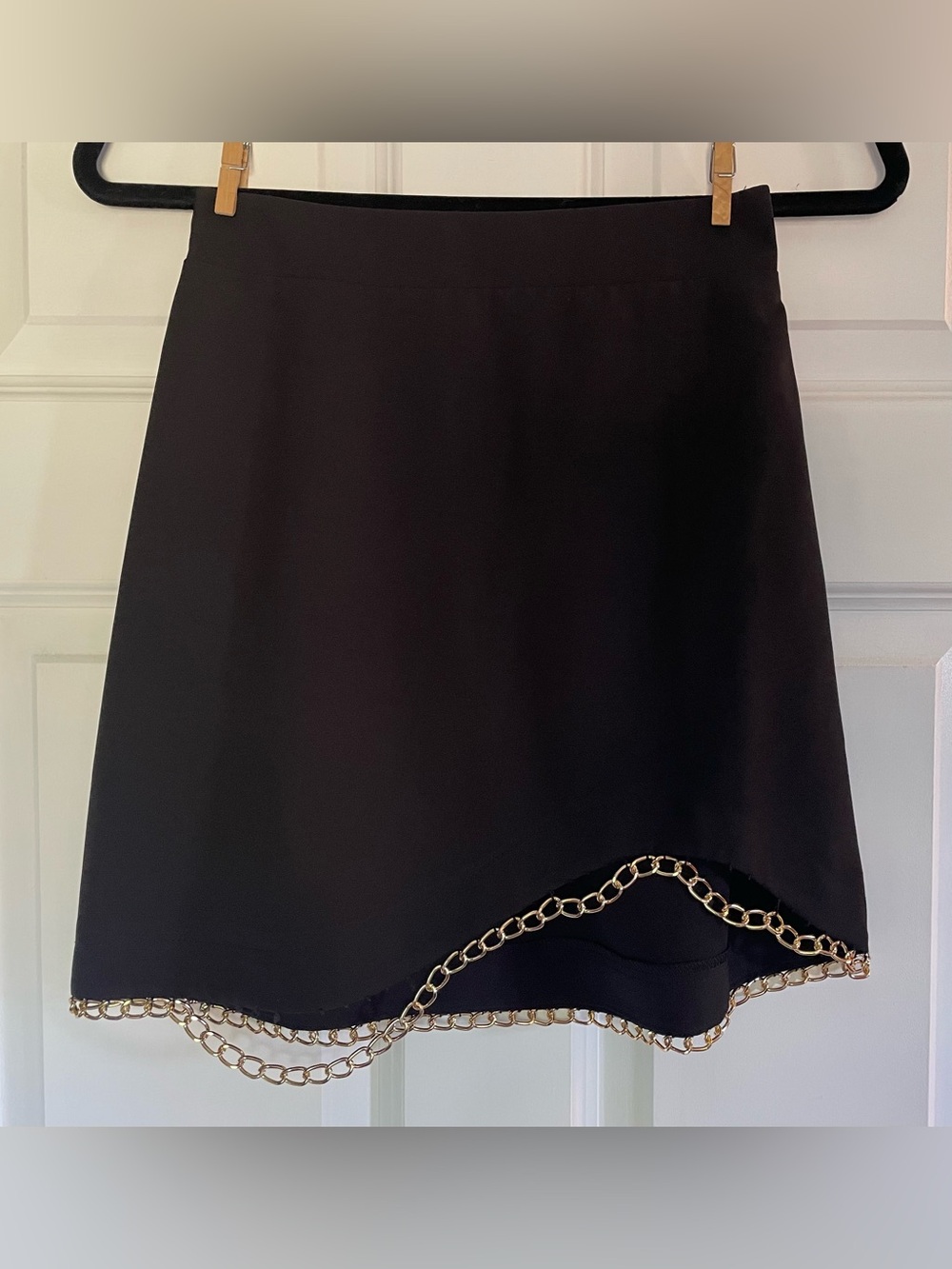 Black Chain-Trim A-Line Skirt